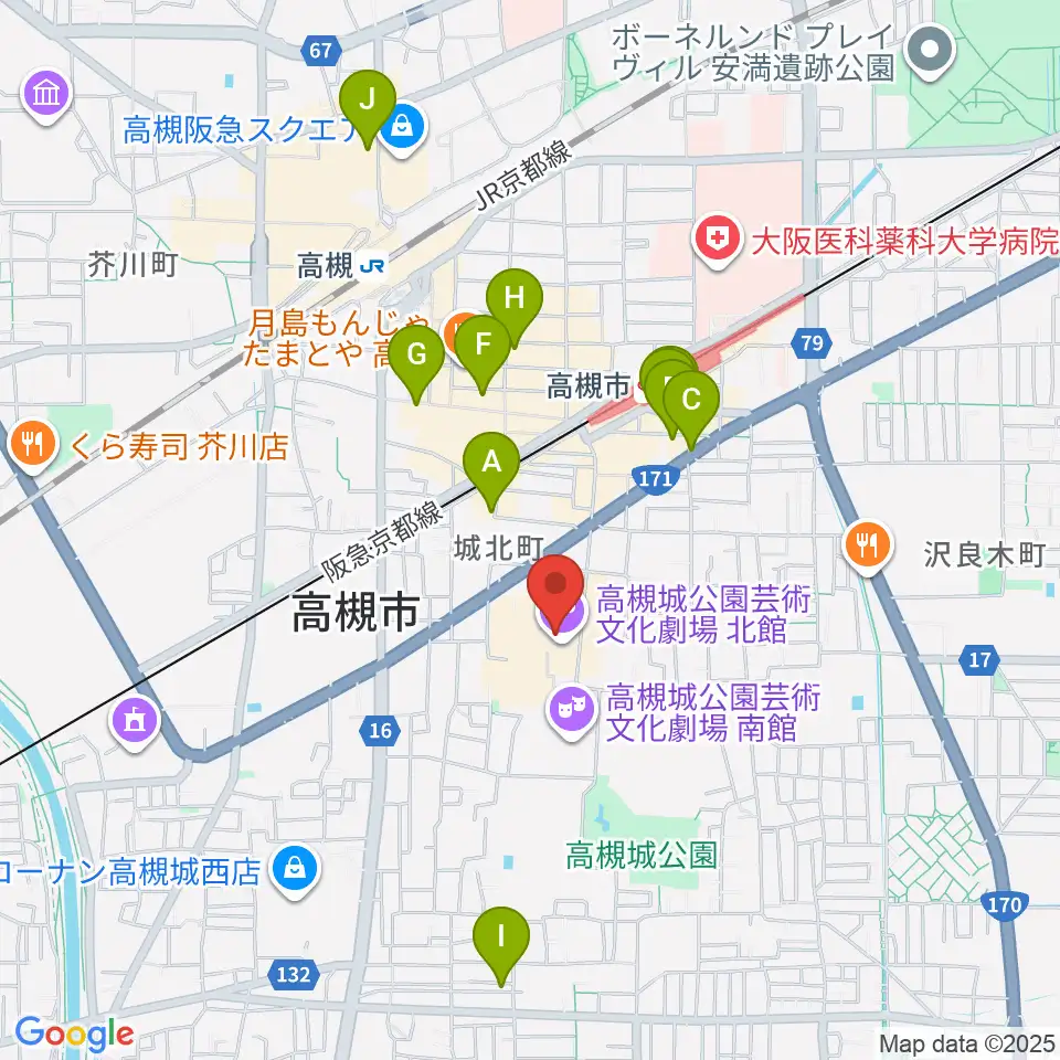 高槻城公園芸術文化劇場 北館周辺のホテル一覧地図