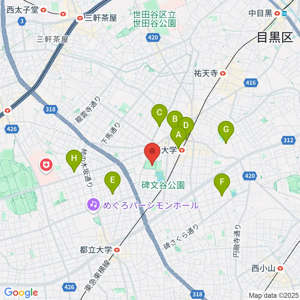 碑文谷野球場周辺のホテル一覧地図