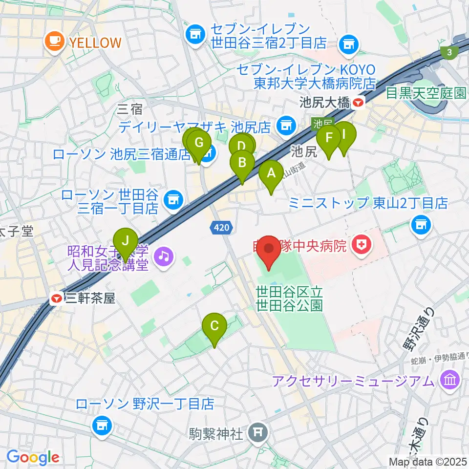 世田谷公園軟式野球場周辺のホテル一覧地図