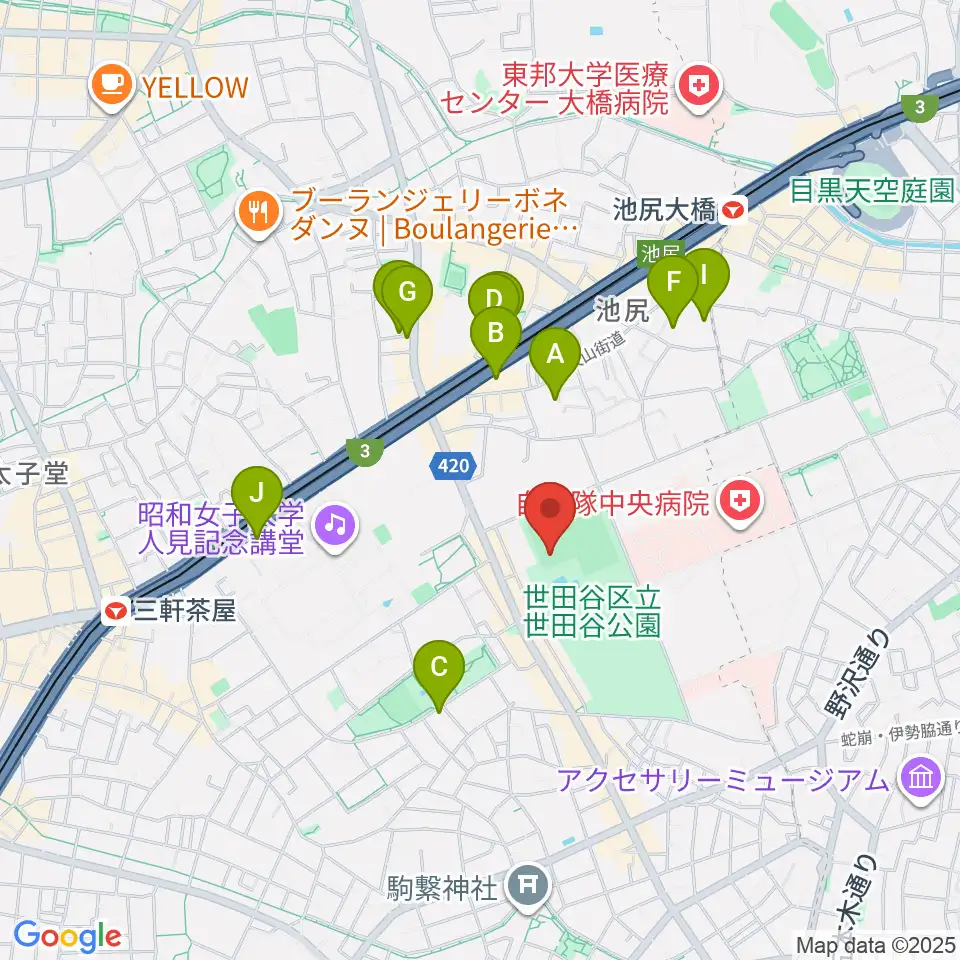 世田谷公園軟式野球場周辺のホテル一覧地図