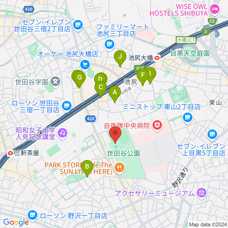 せたがや未来の平和館周辺のホテル一覧地図