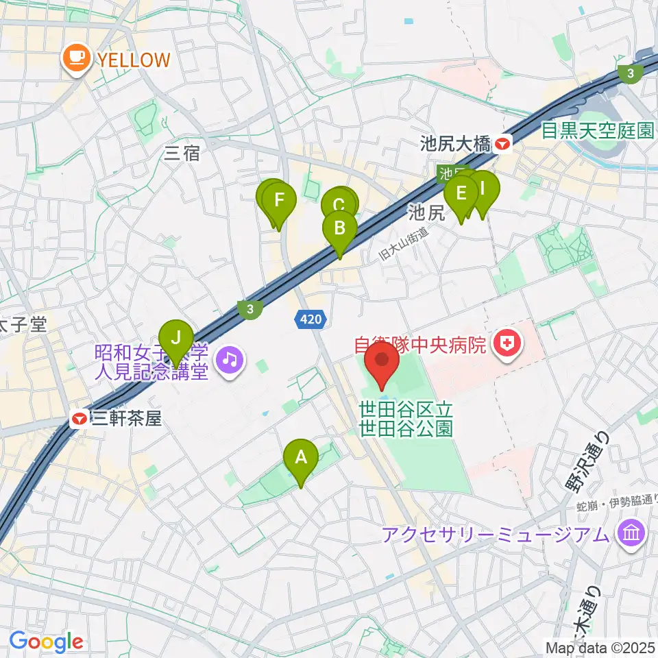せたがや未来の平和館周辺のホテル一覧地図