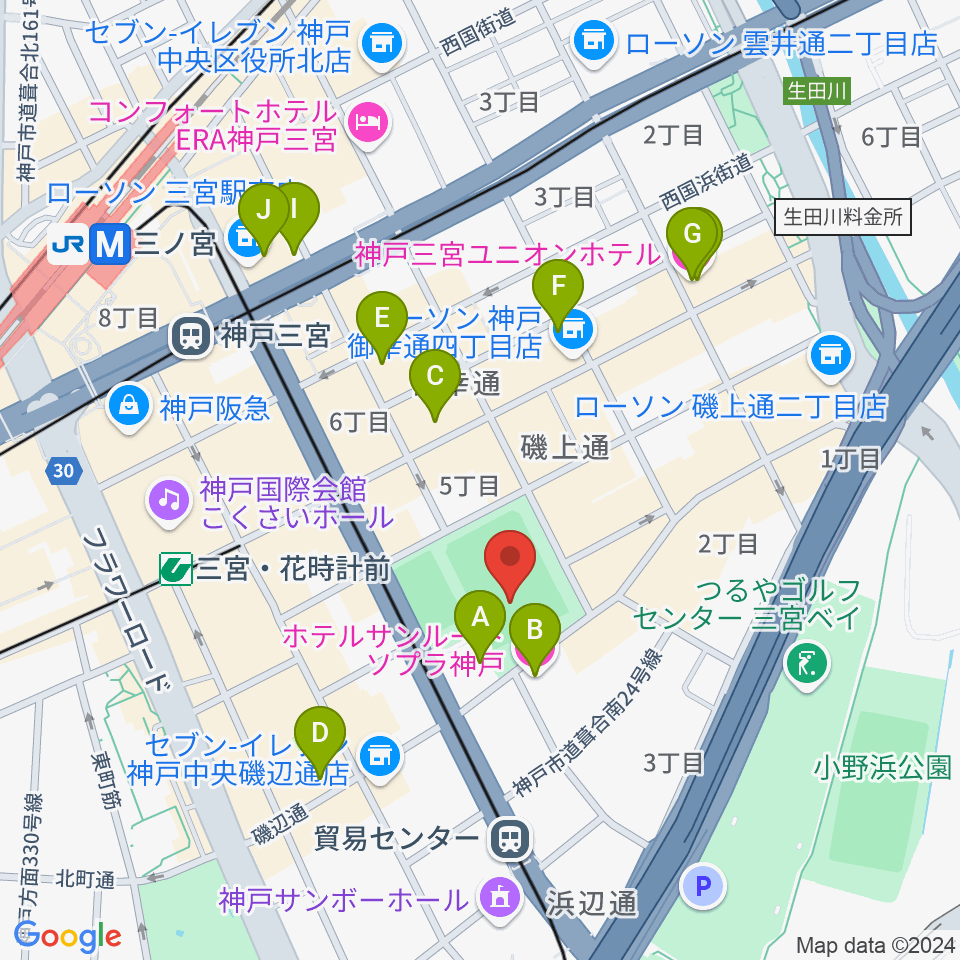 神戸市立磯上体育館周辺のホテル一覧地図