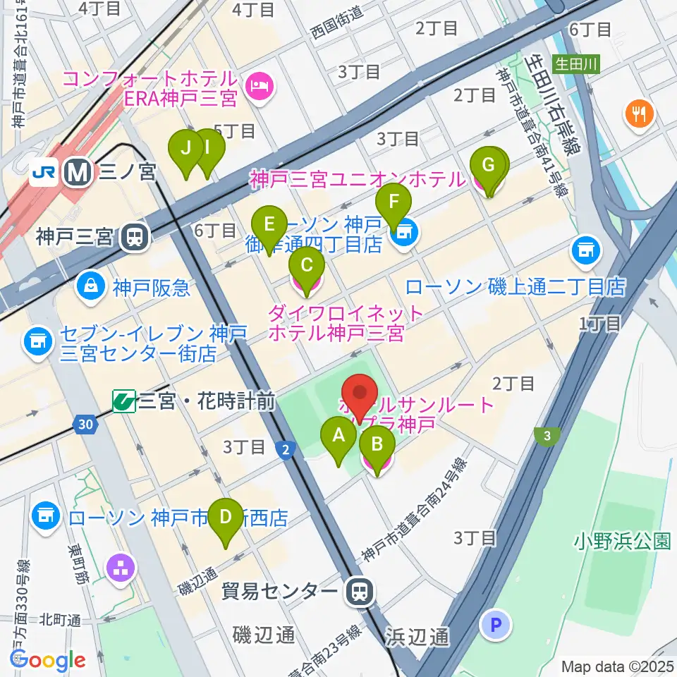 神戸市立磯上体育館周辺のホテル一覧地図