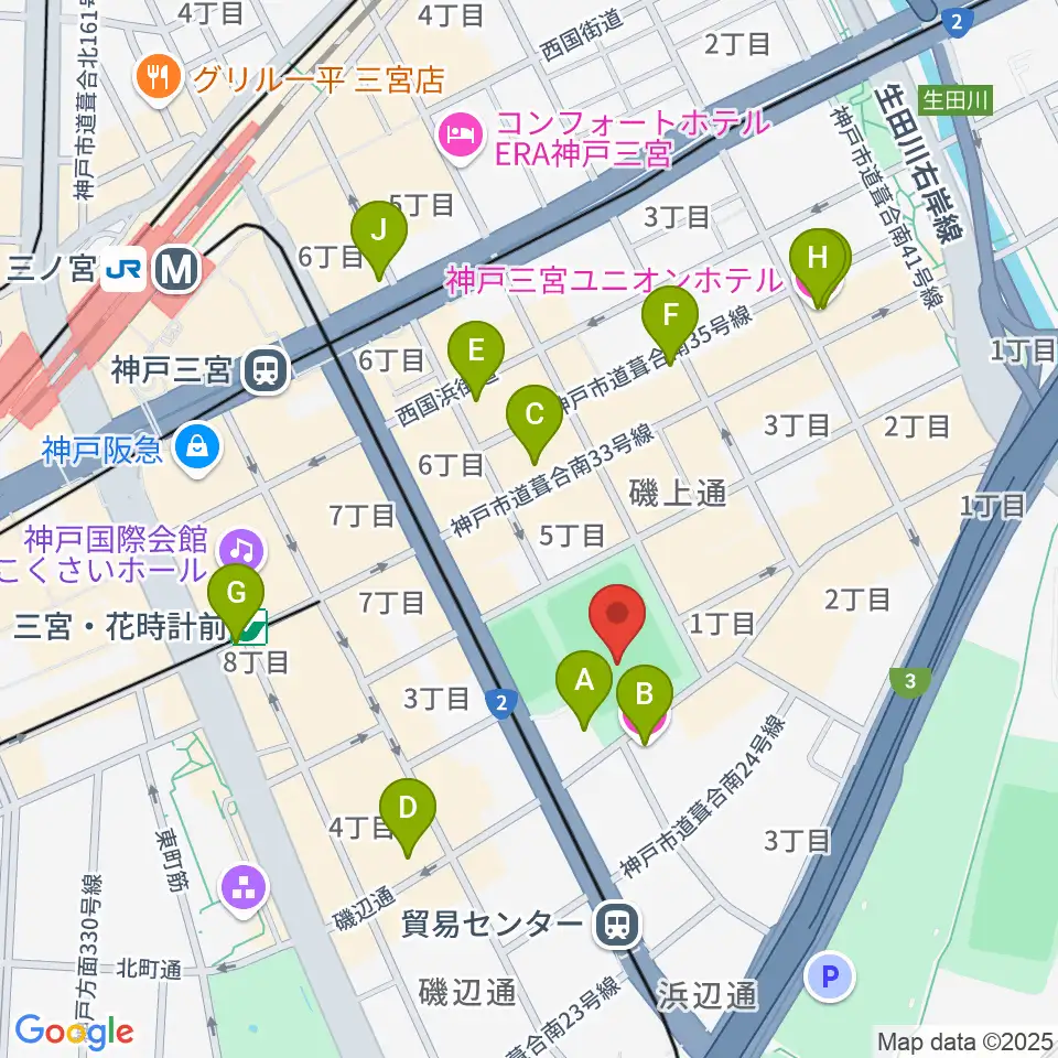 神戸市立磯上体育館周辺のホテル一覧地図