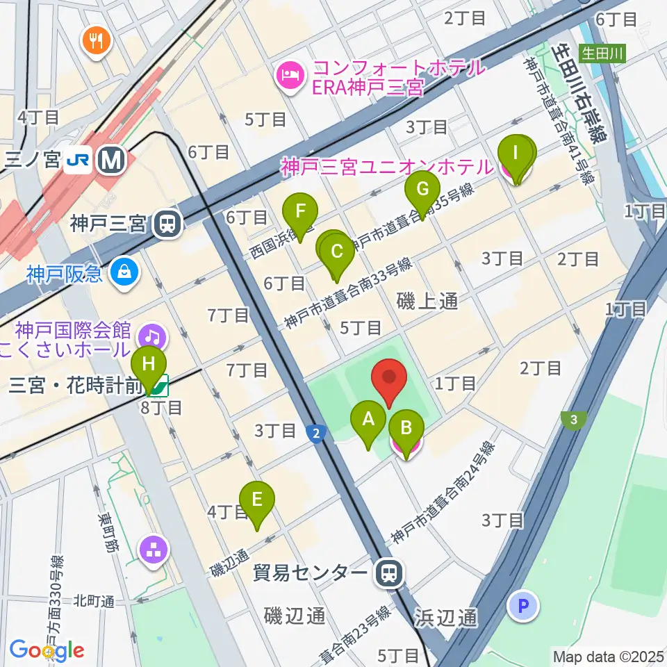 神戸市立磯上体育館周辺のホテル一覧地図