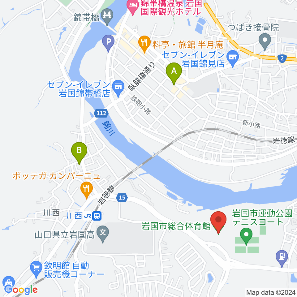 岩国市総合体育館周辺のホテル一覧地図