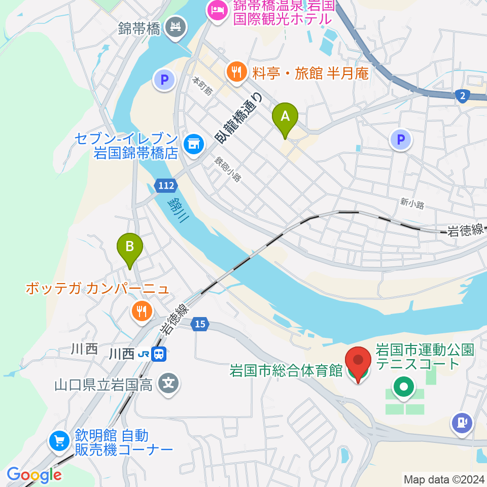 岩国市総合体育館周辺のホテル一覧地図