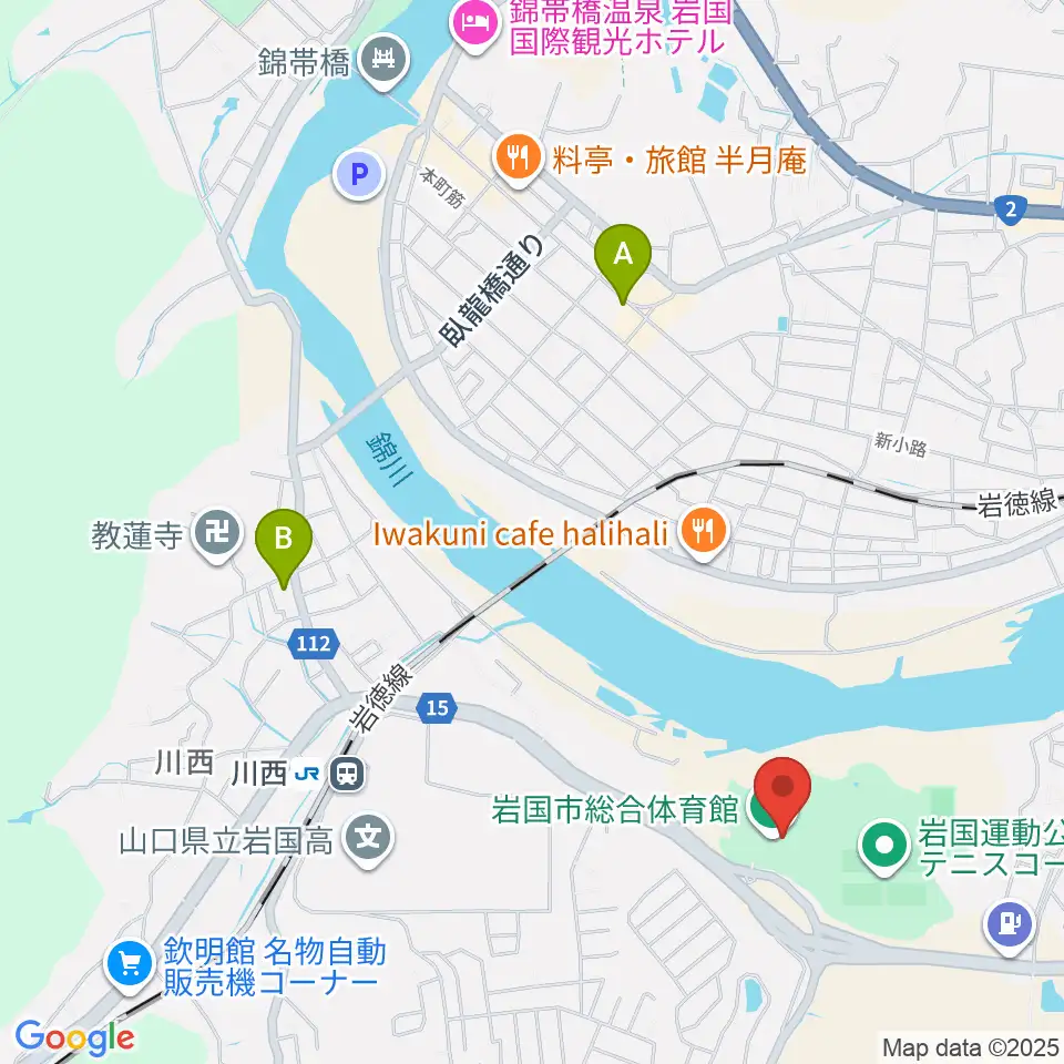 岩国市総合体育館周辺のホテル一覧地図