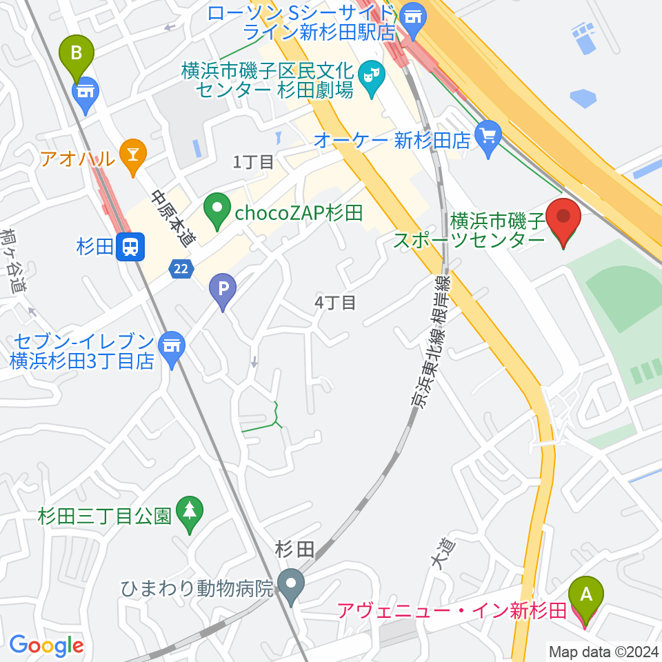 横浜市磯子スポーツセンター周辺のホテル一覧地図
