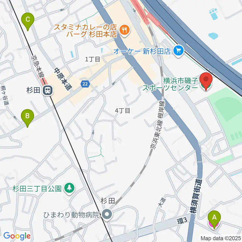 横浜市磯子スポーツセンター周辺のホテル一覧地図