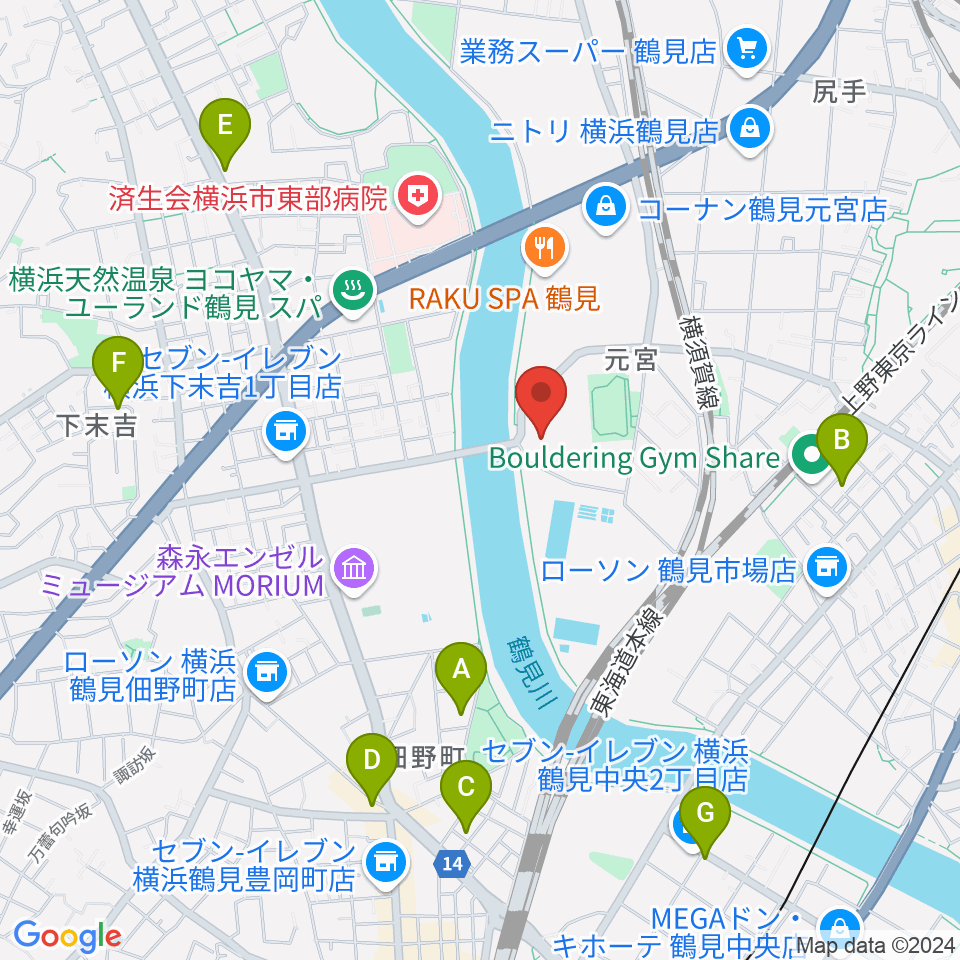 横浜市鶴見スポーツセンター周辺のホテル一覧地図