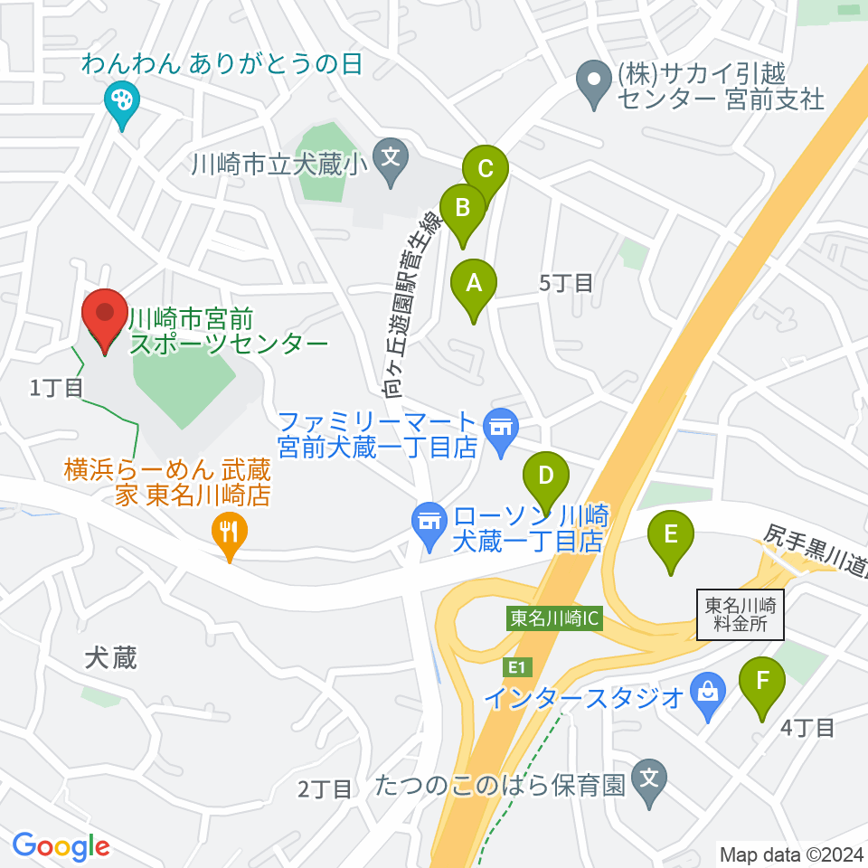 川崎市宮前スポーツセンター周辺のホテル一覧地図