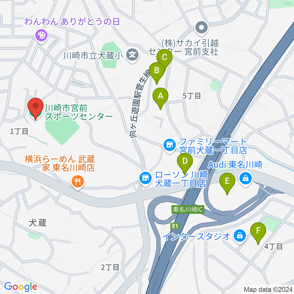 川崎市宮前スポーツセンター周辺のホテル一覧地図