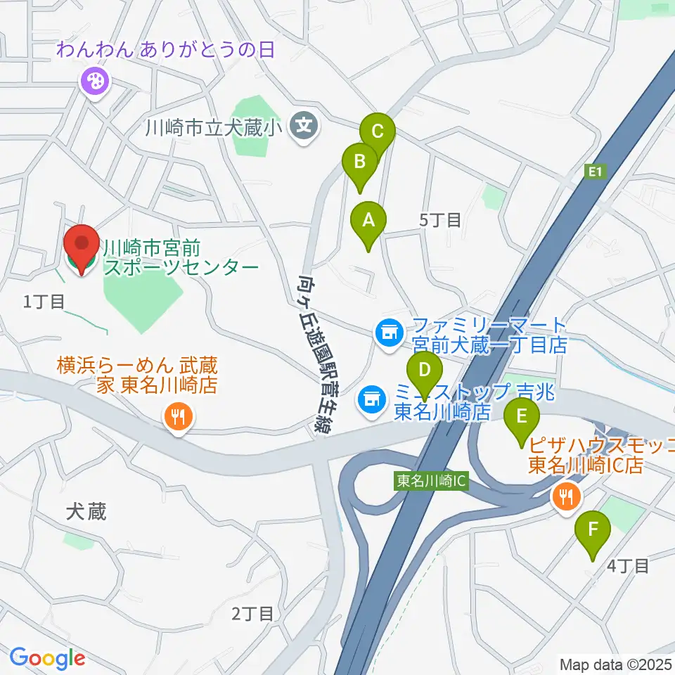 川崎市宮前スポーツセンター周辺のホテル一覧地図