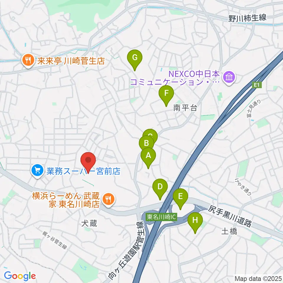 川崎市宮前スポーツセンター周辺のホテル一覧地図