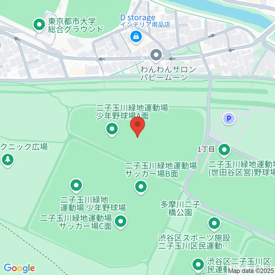 二子玉川緑地野球場周辺のホテル一覧地図