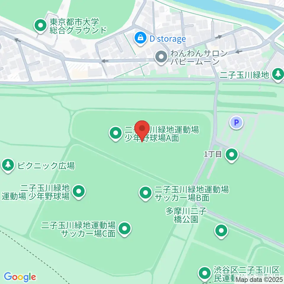 二子玉川緑地野球場周辺のホテル一覧地図