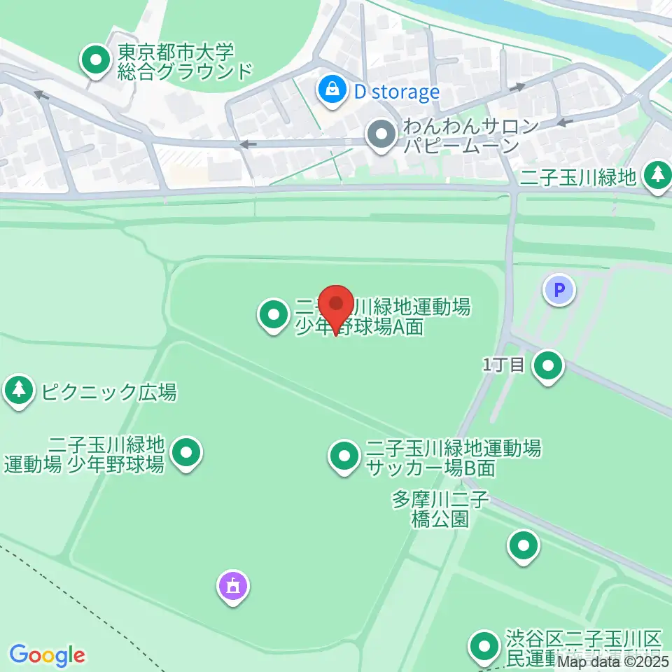 二子玉川緑地野球場周辺のホテル一覧地図