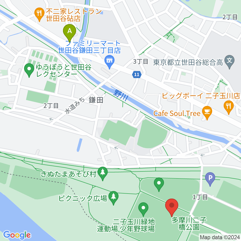 二子玉川緑地球技場・サッカー場周辺のホテル一覧地図