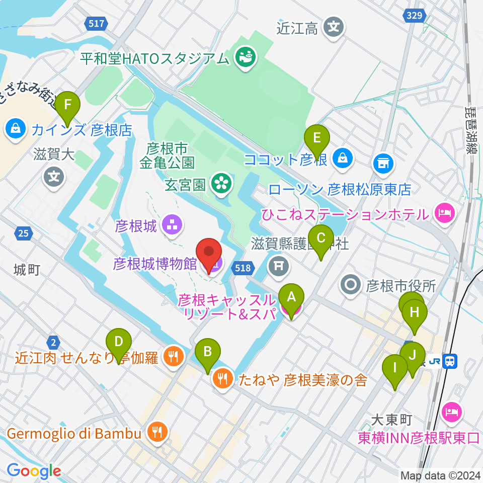 彦根城博物館周辺のホテル一覧地図