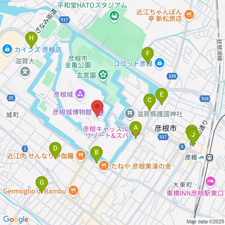 彦根城博物館周辺のホテル一覧地図