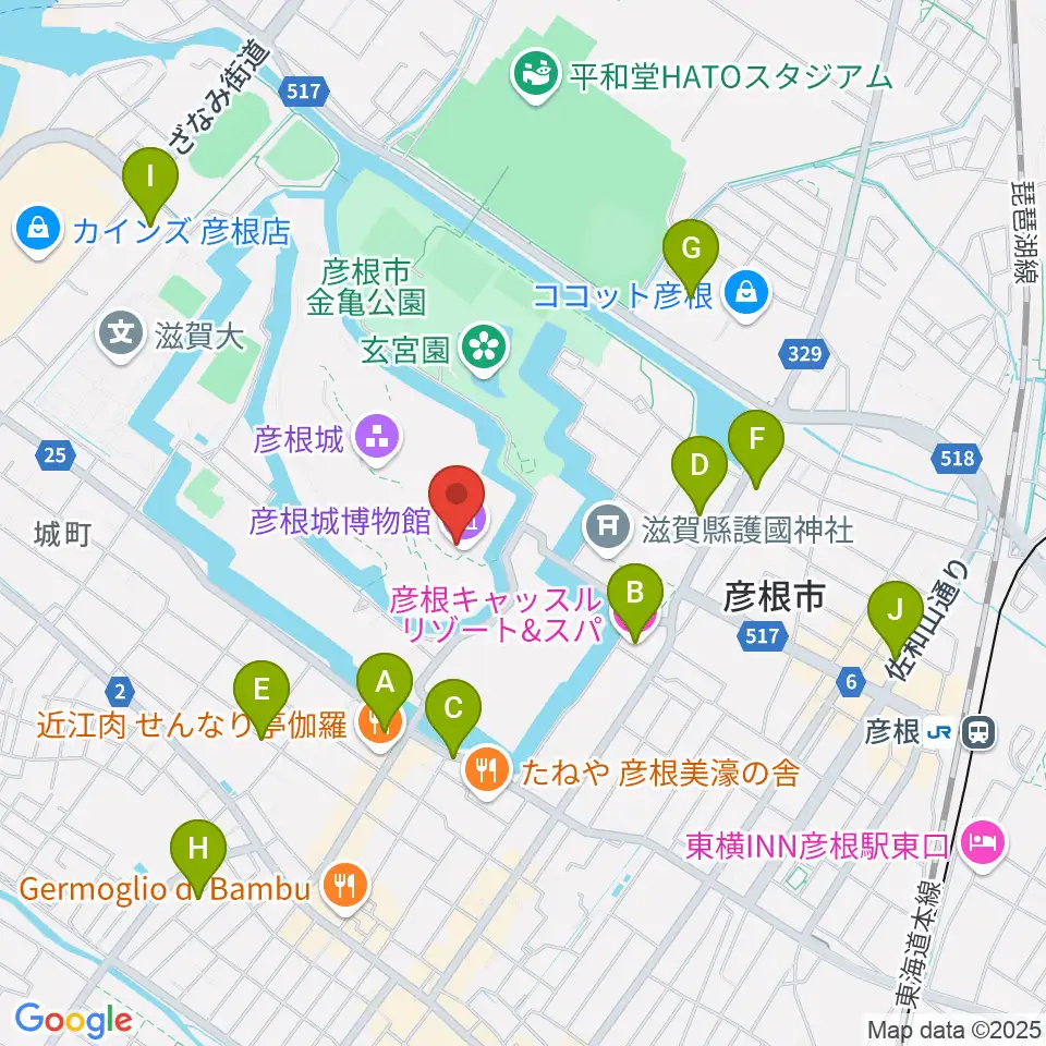 彦根城博物館周辺のホテル一覧地図