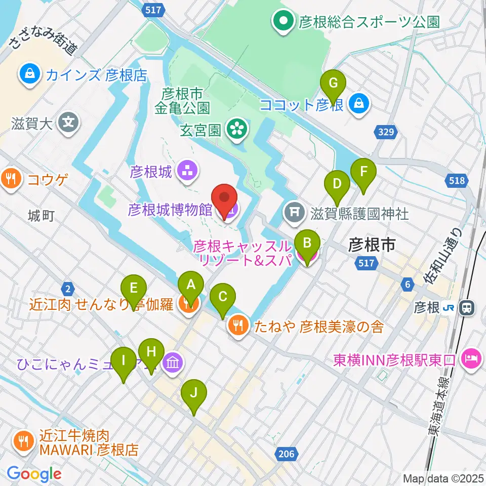 彦根城博物館周辺のホテル一覧地図