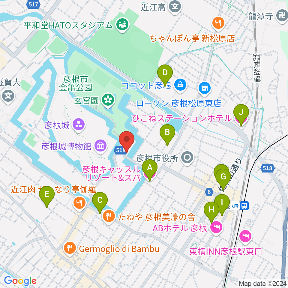 彦根市開国記念館周辺のホテル一覧地図