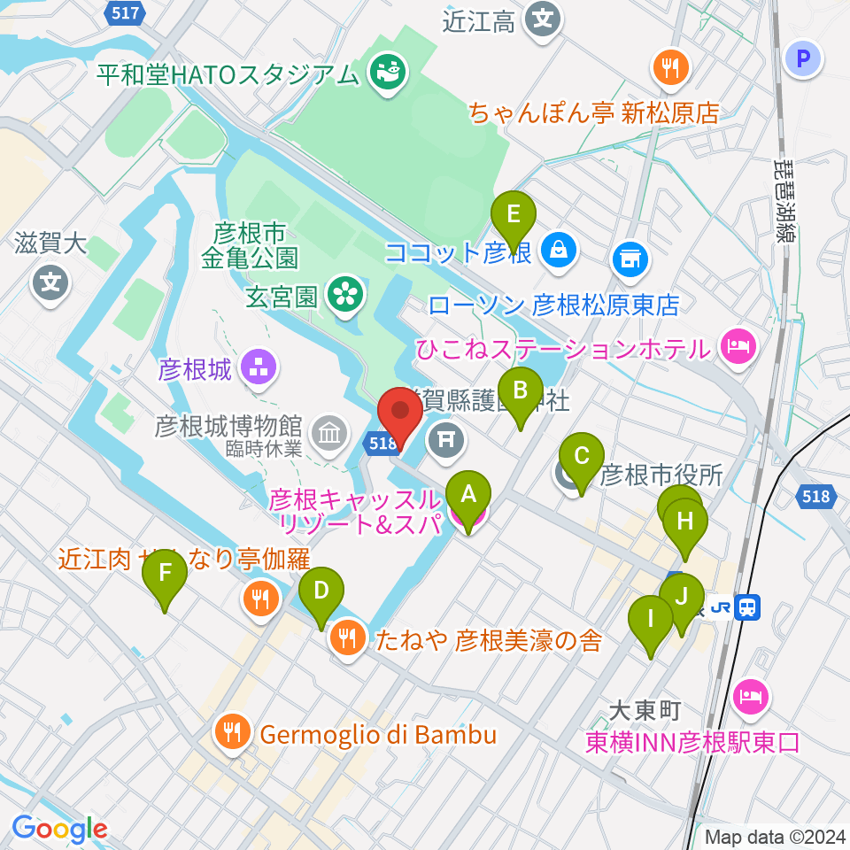 彦根市開国記念館周辺のホテル一覧地図