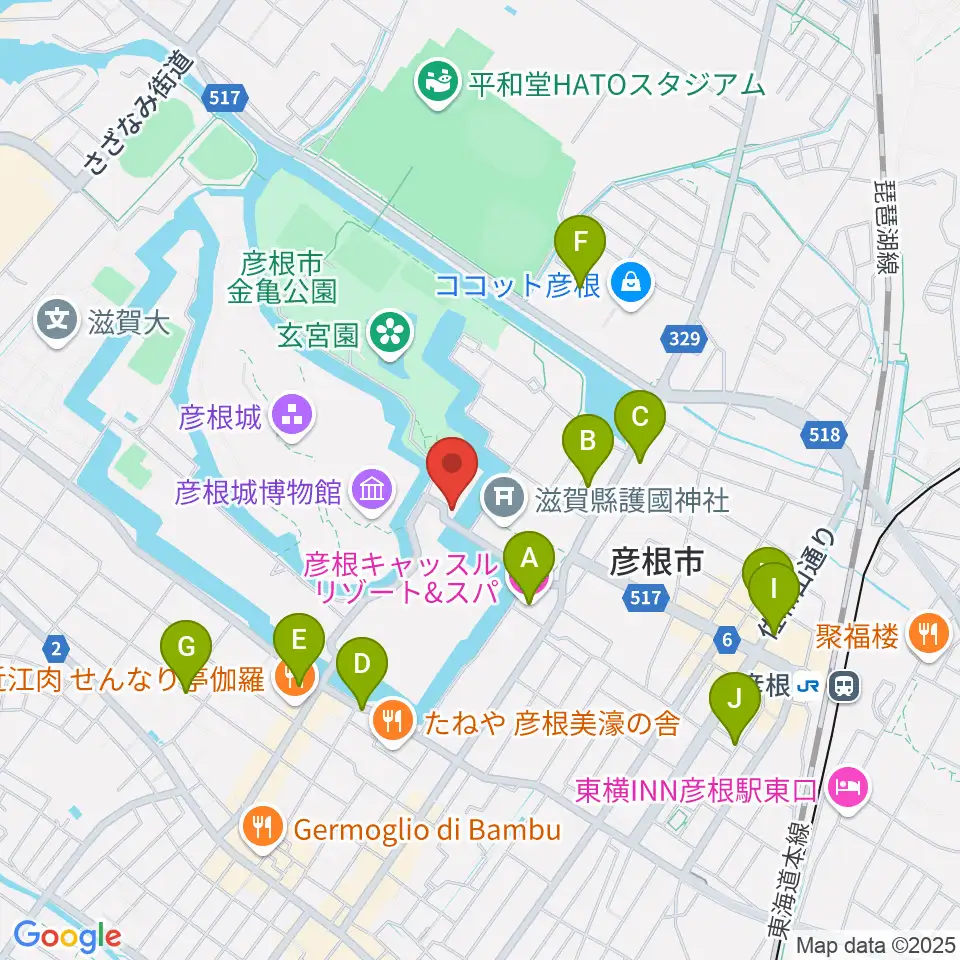彦根市開国記念館周辺のホテル一覧地図