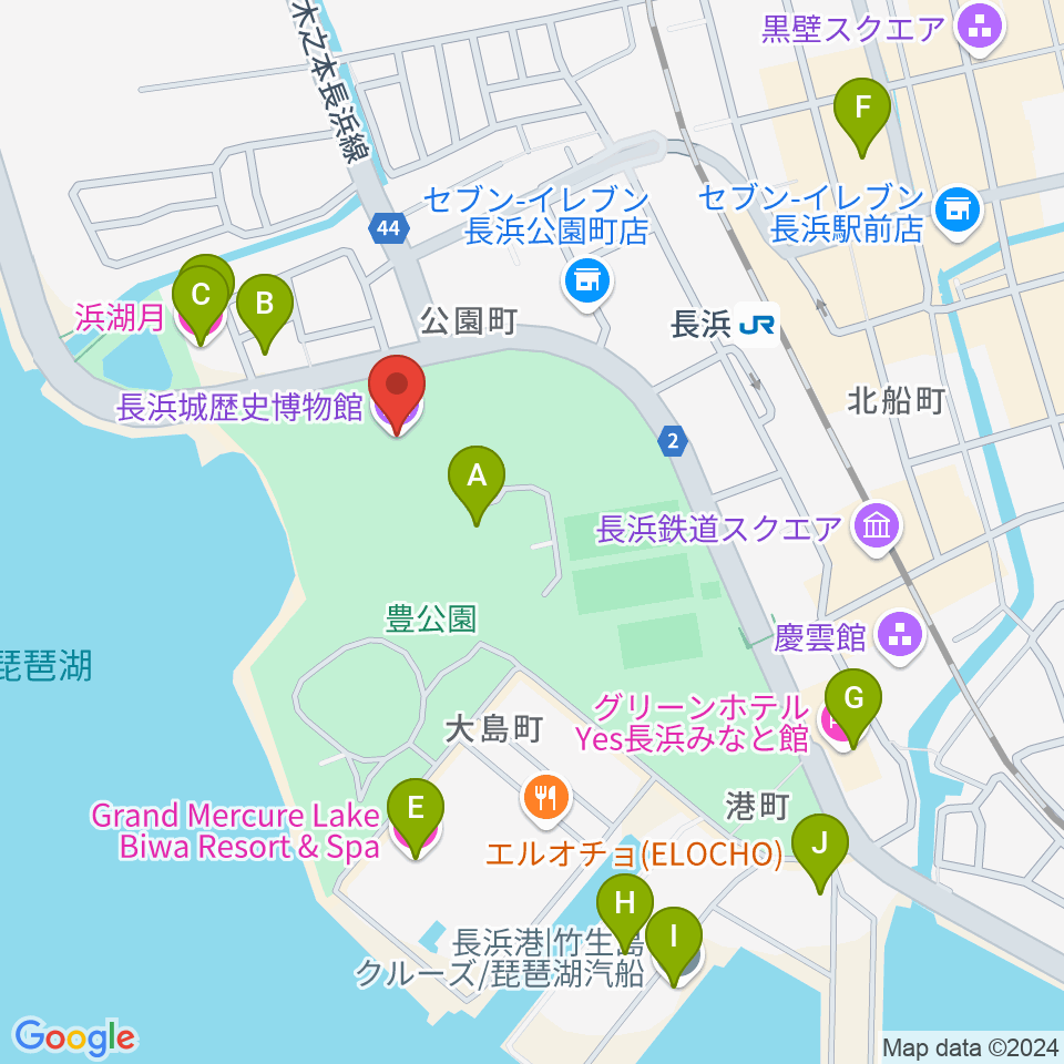 長浜城歴史博物館周辺のホテル一覧地図