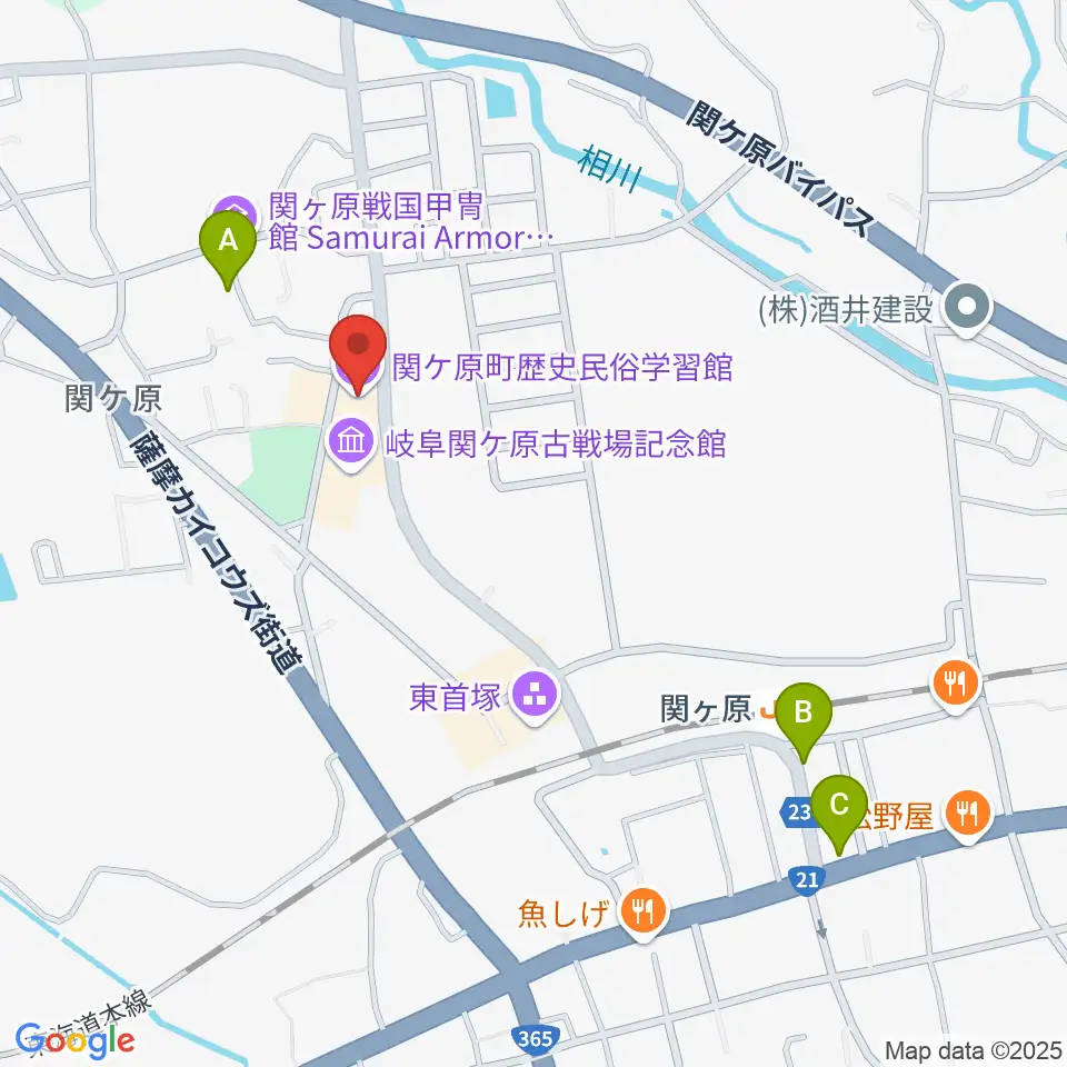 関ケ原町歴史民俗学習館周辺のホテル一覧地図
