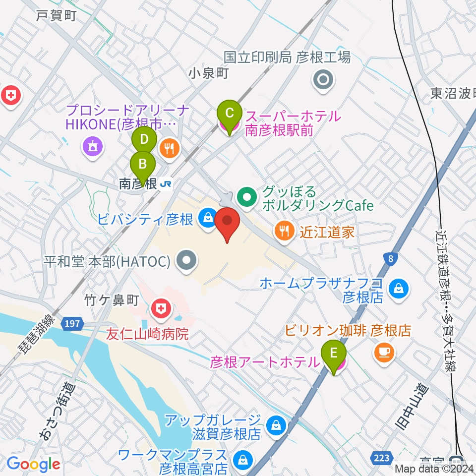 彦根ビバシティシネマ周辺のホテル一覧地図