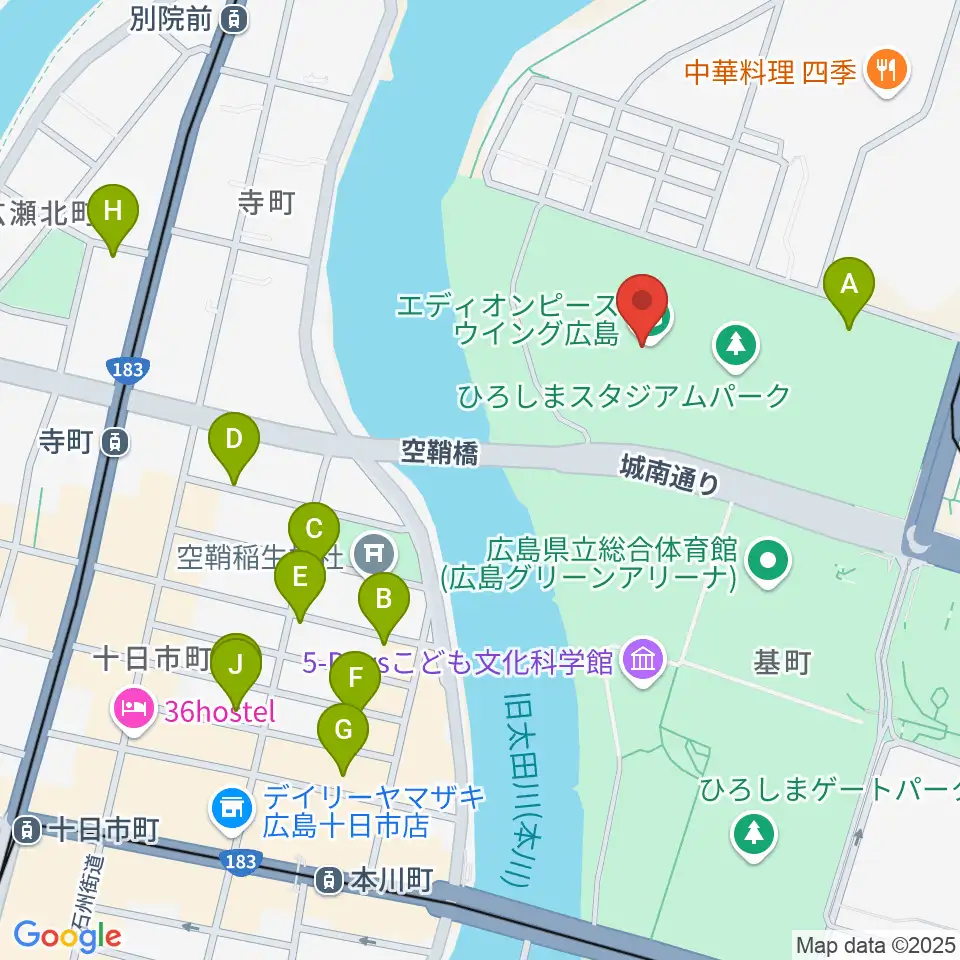 エディオンピースウイング広島周辺のホテル一覧地図