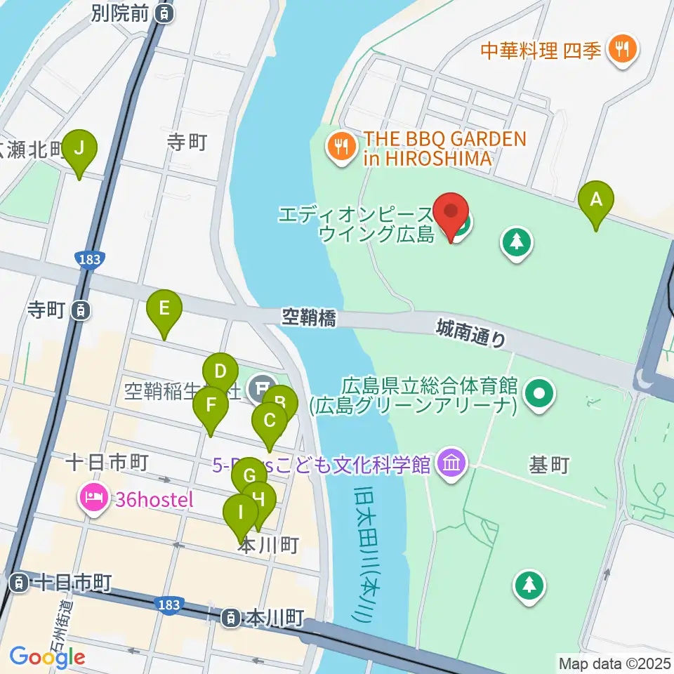 エディオンピースウイング広島周辺のホテル一覧地図