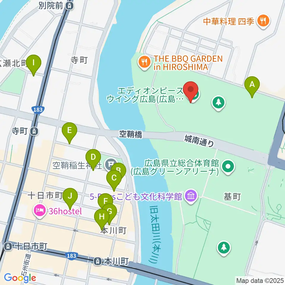 エディオンピースウイング広島周辺のホテル一覧地図