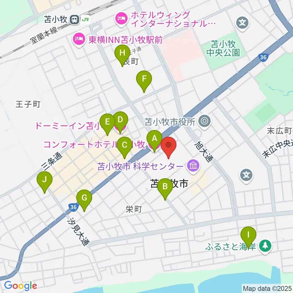 苫小牧市民文化ホール周辺のホテル一覧地図