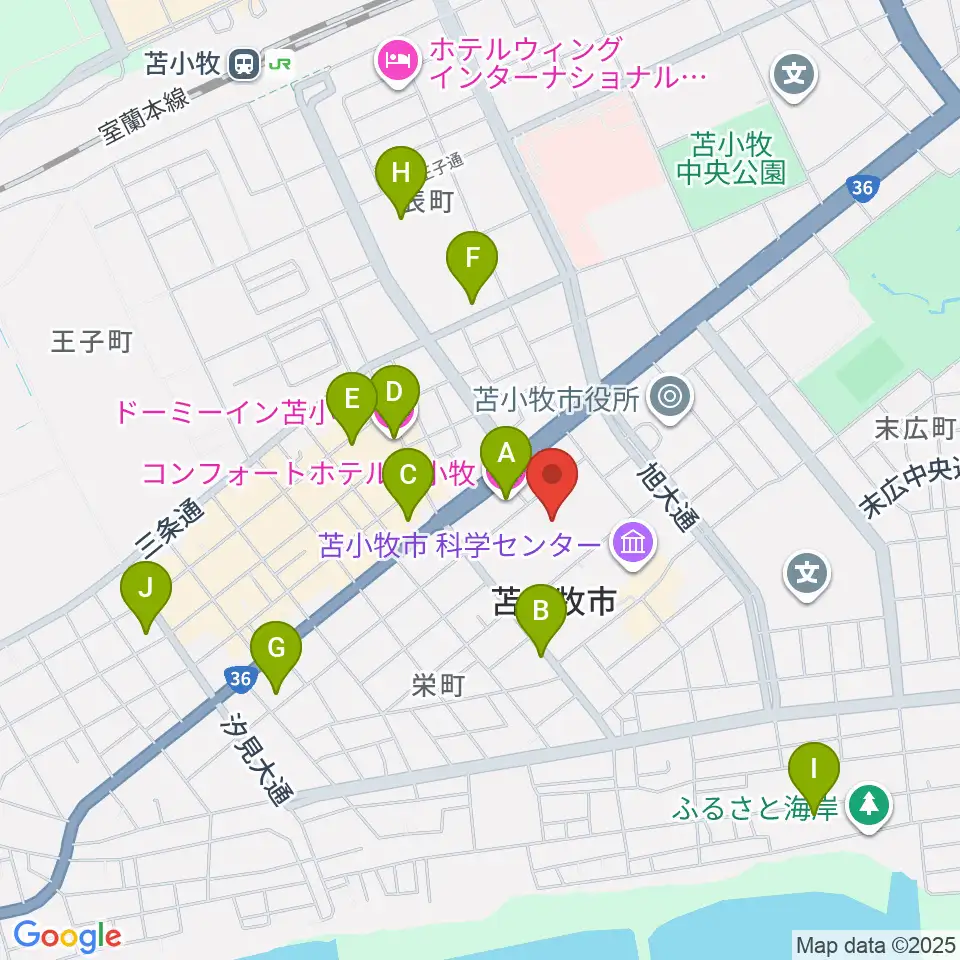 苫小牧市民文化ホール周辺のホテル一覧地図