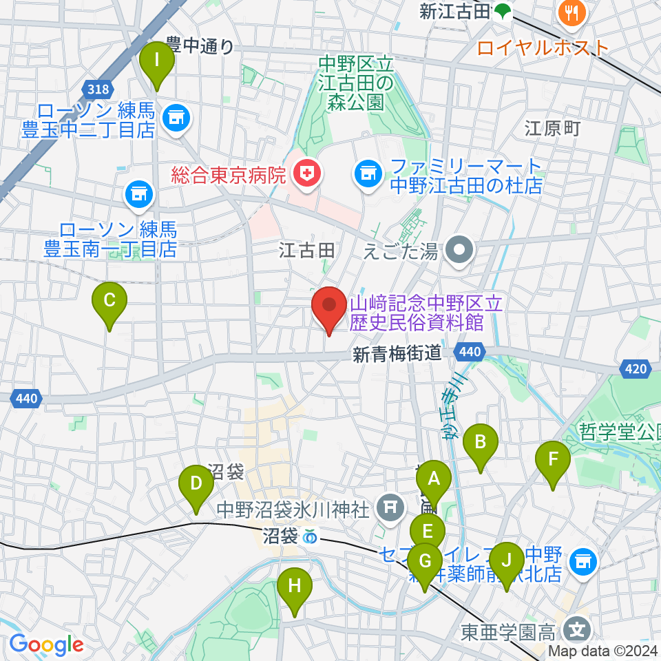 中野区立歴史民俗資料館周辺のホテル一覧地図