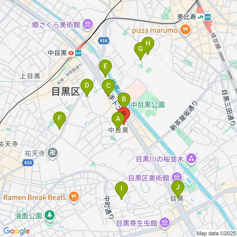 めぐろ歴史資料館周辺のホテル一覧地図