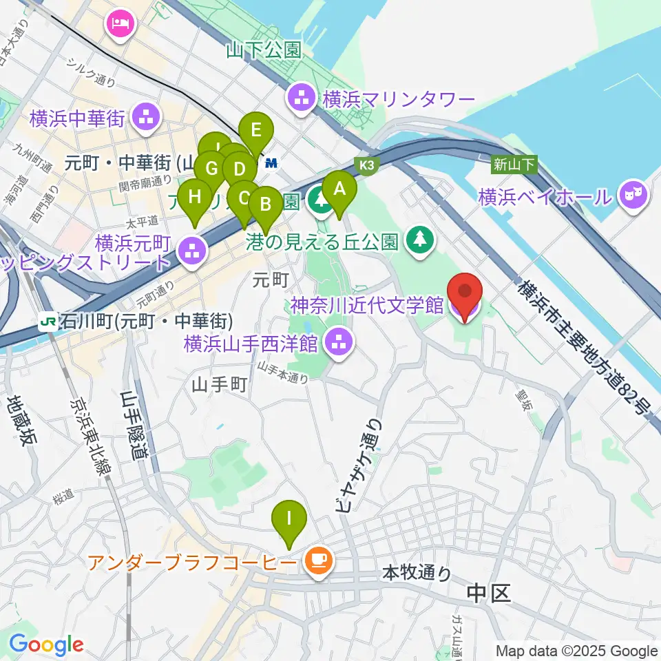 神奈川近代文学館周辺のホテル一覧地図