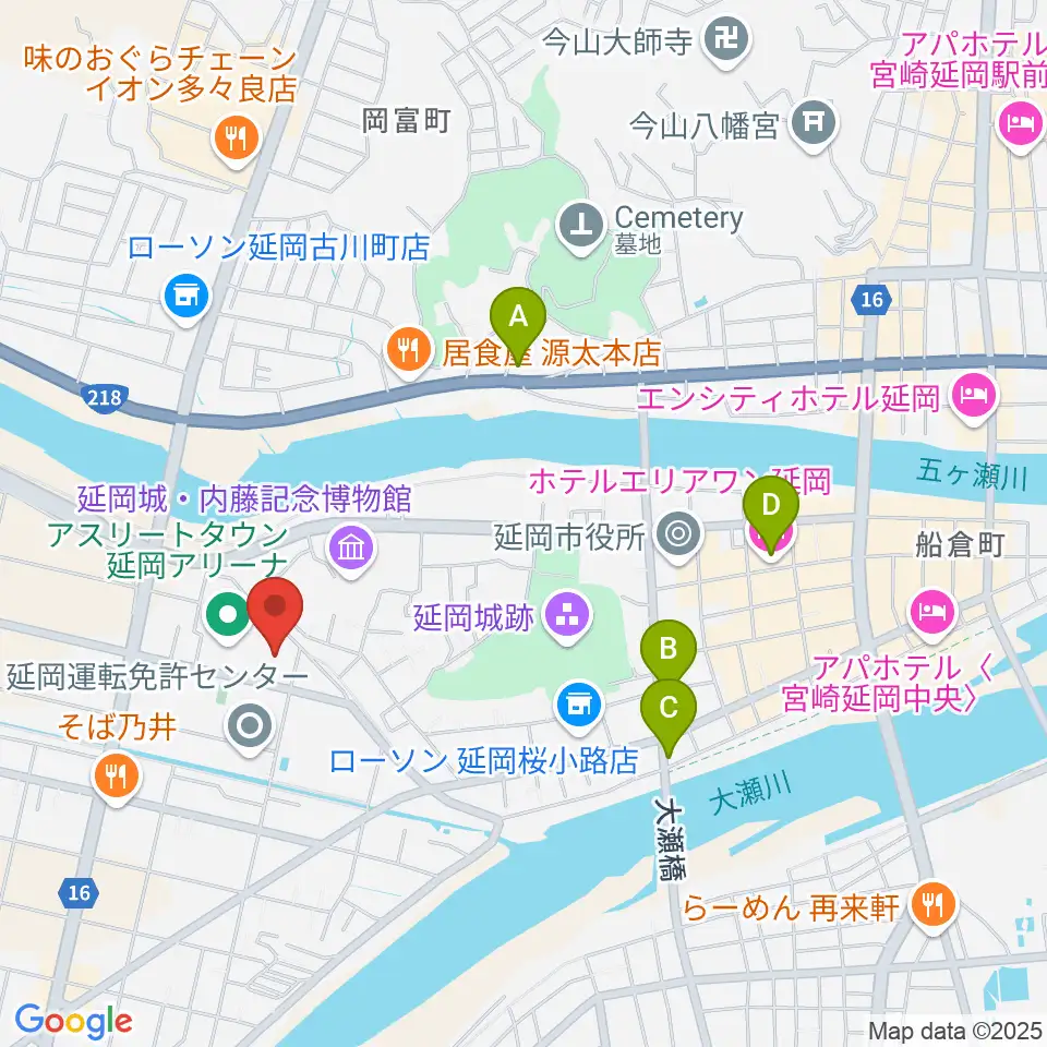 アスリートタウン延岡アリーナ周辺のホテル一覧地図