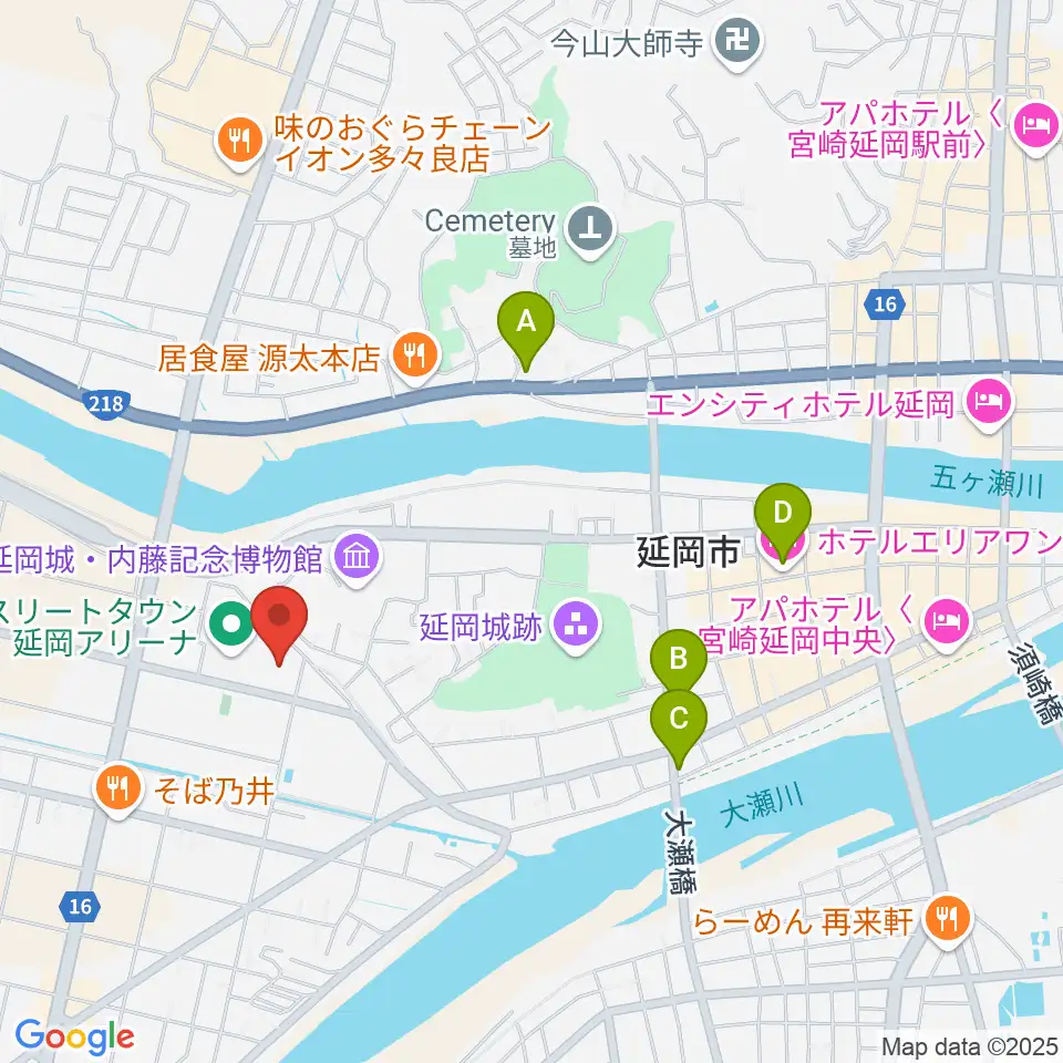 アスリートタウン延岡アリーナ周辺のホテル一覧地図