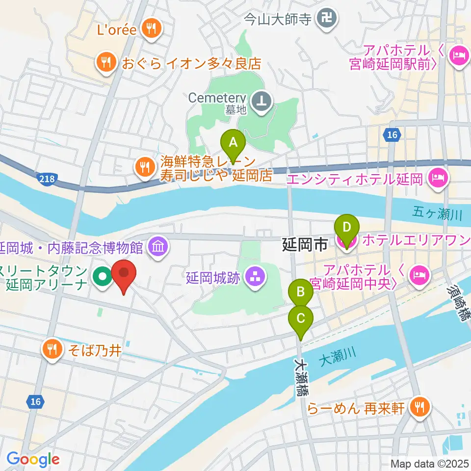 アスリートタウン延岡アリーナ周辺のホテル一覧地図