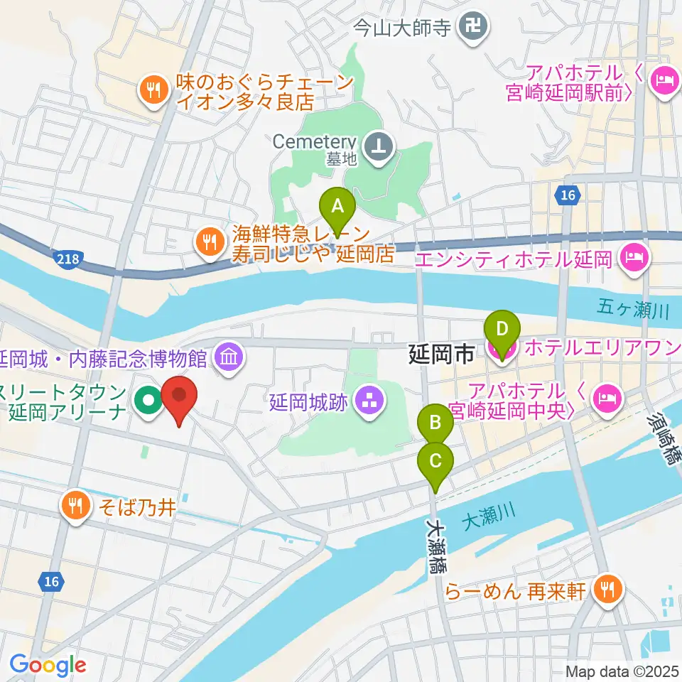 アスリートタウン延岡アリーナ周辺のホテル一覧地図