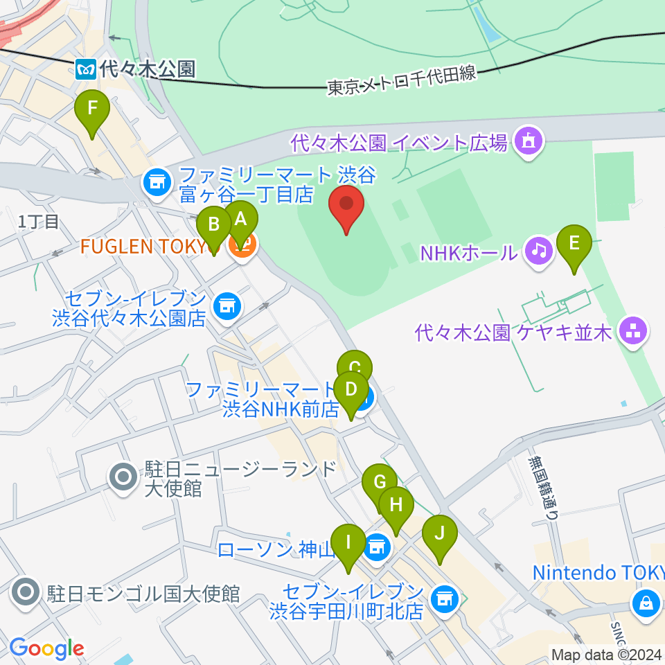 代々木公園陸上競技場周辺のホテル一覧地図