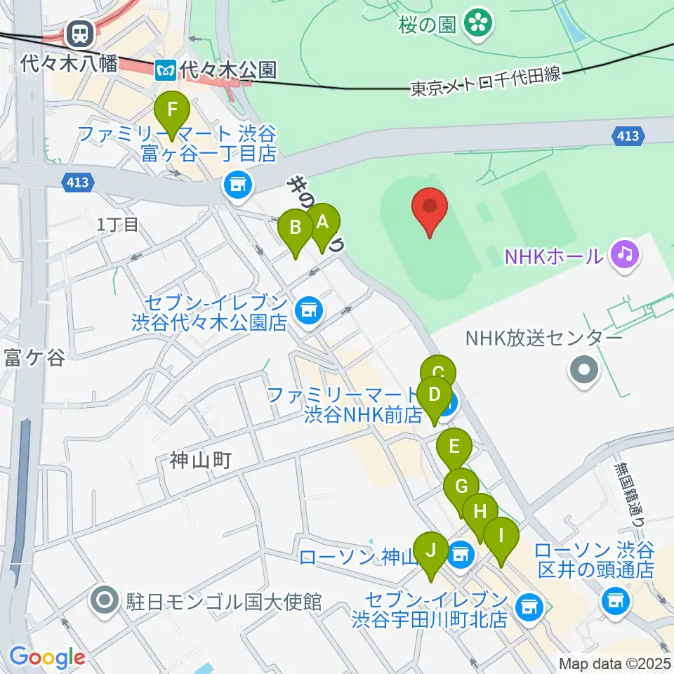 代々木公園陸上競技場周辺のホテル一覧地図