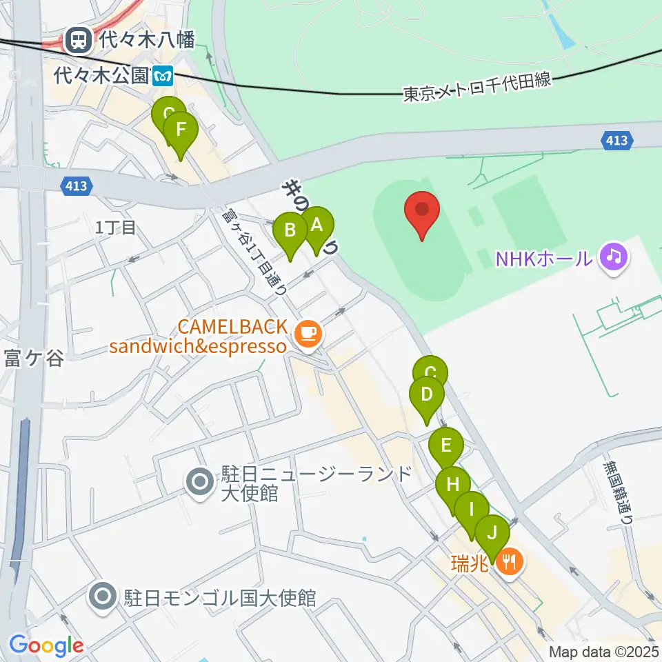 代々木公園陸上競技場周辺のホテル一覧地図