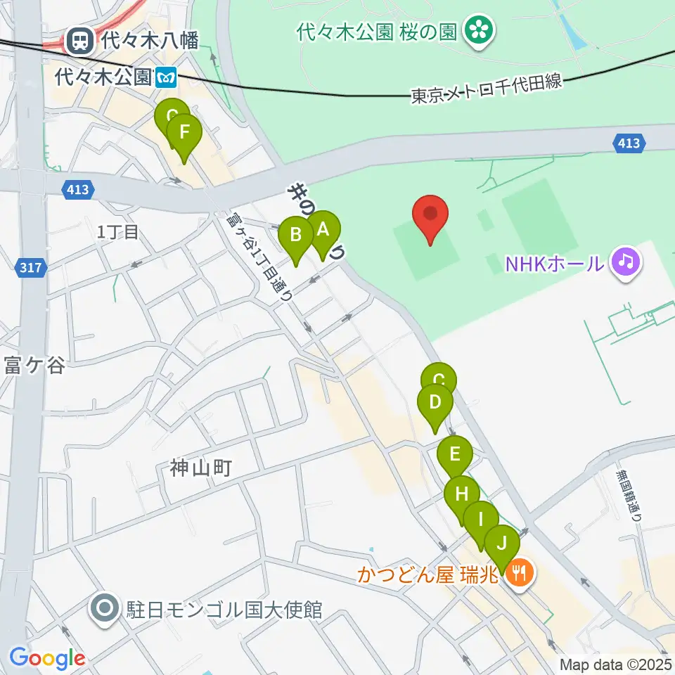 代々木公園陸上競技場周辺のホテル一覧地図